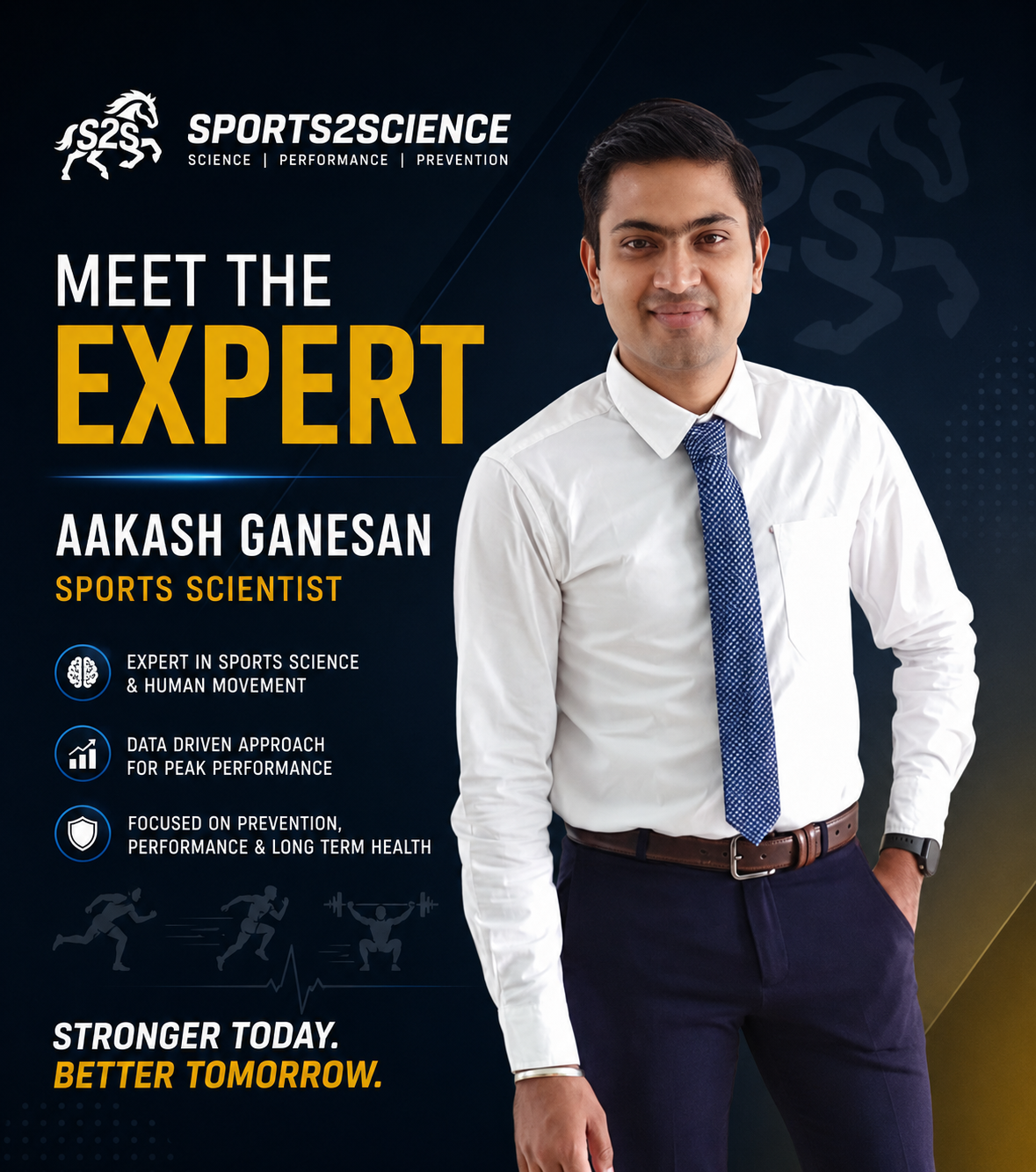 Professional portrait of Aakash Ganesan, Sports Scientist and Founder of Sports2Science, specializing in school fitness curriculum, movement screening, physical literacy assessment, sports science, and student wellness programs
