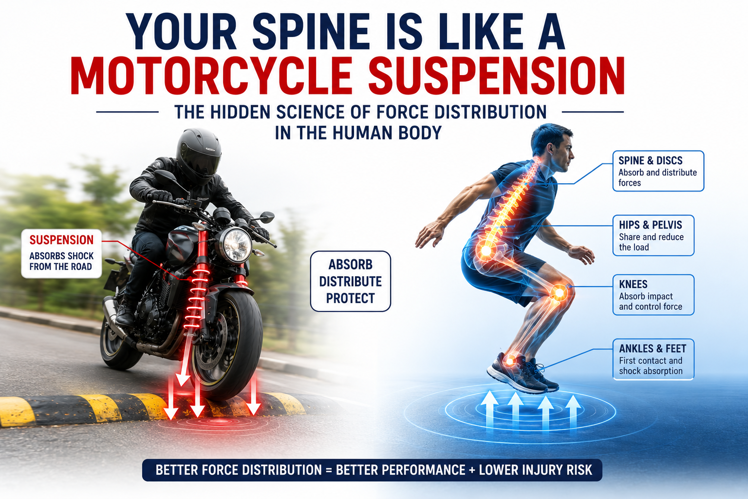 Your Spine Is Like a Motorcycle Suspension: Understanding Force Distribution in the Human Body