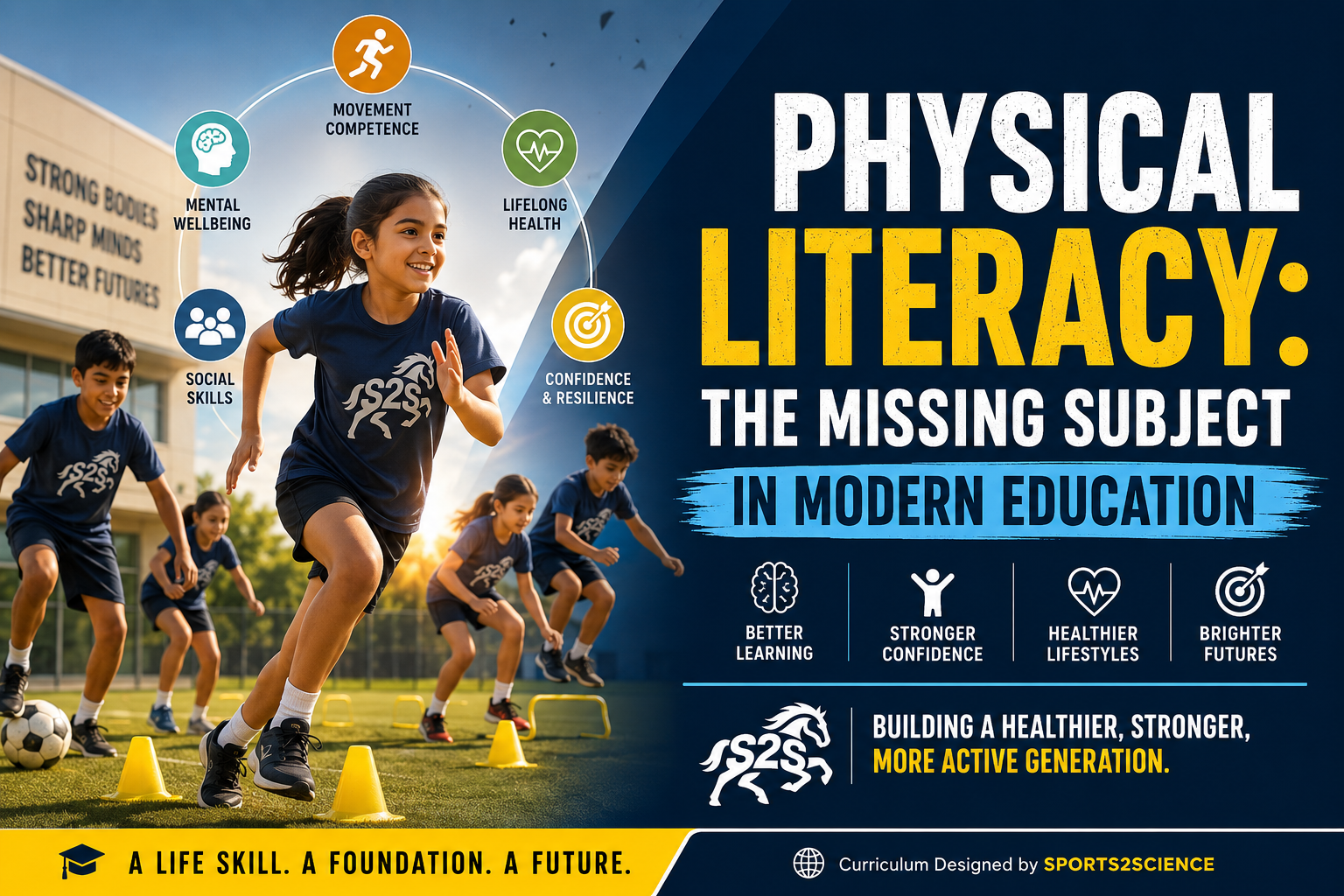 Students participating in a physical literacy program at school, developing movement competence, confidence, resilience, and lifelong health through Sports2Science's evidence-based curriculum.